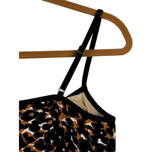 Slim Shaper UPF 50 Black‎ Goldish Brown Animal Print Ruffle Swimwear Top Size 12 - Picture 5 of 10